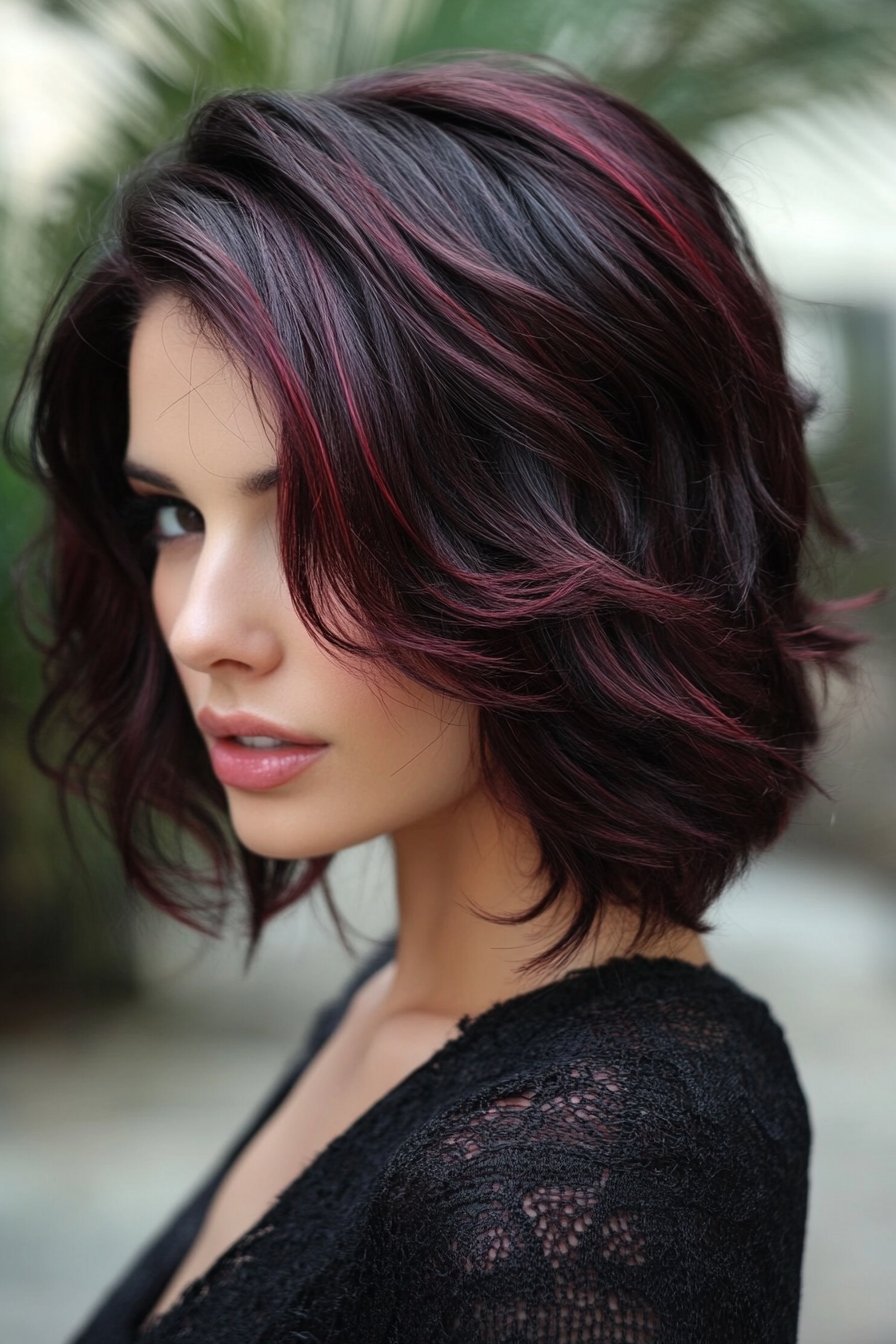 Wavy Bob with Cherry Cola Highlights
