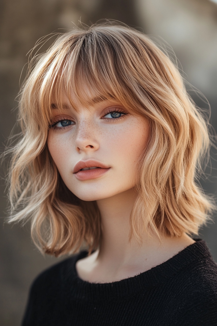 Wavy Bob with Full Bangs