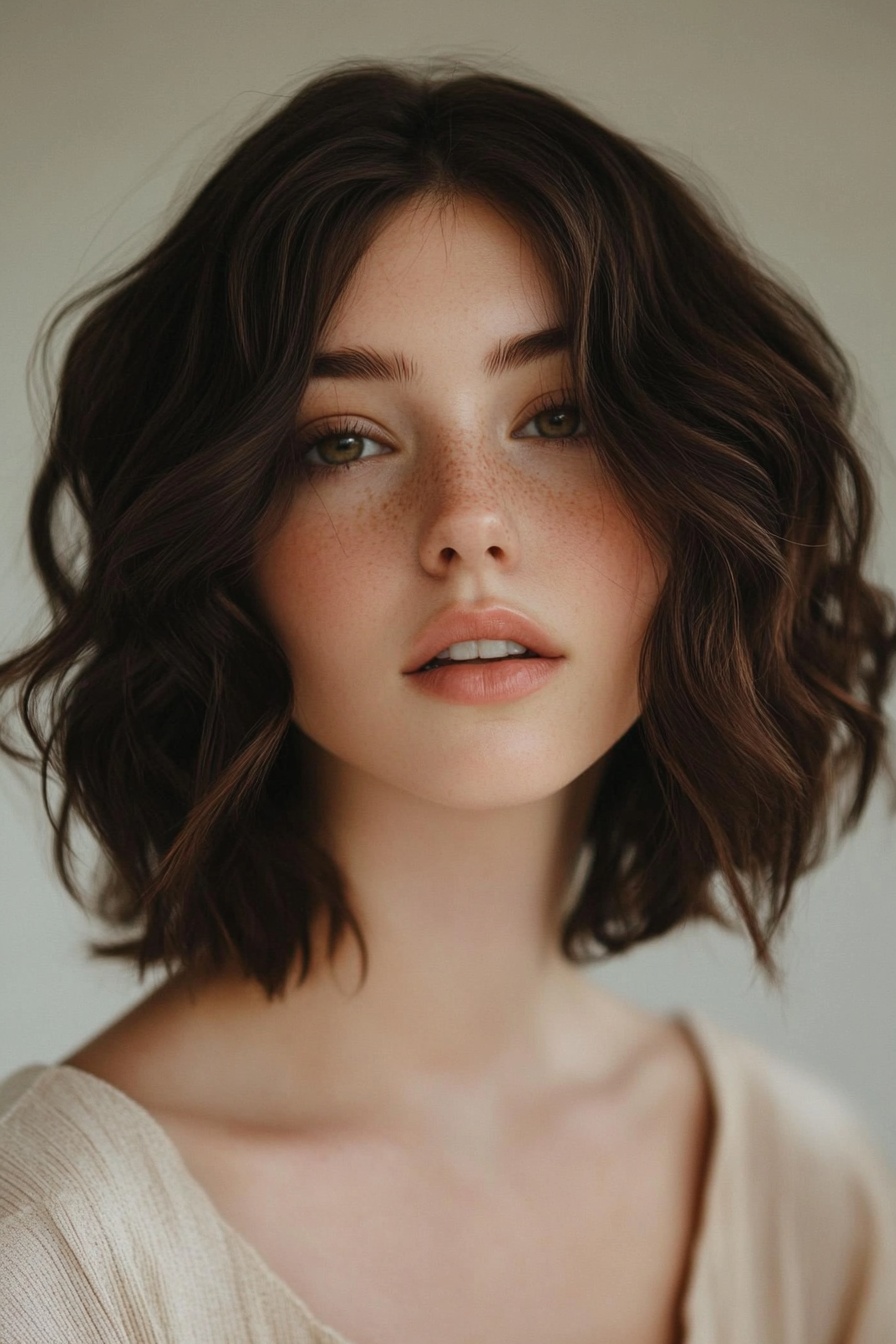 Wavy Brown Bob with Natural Curls