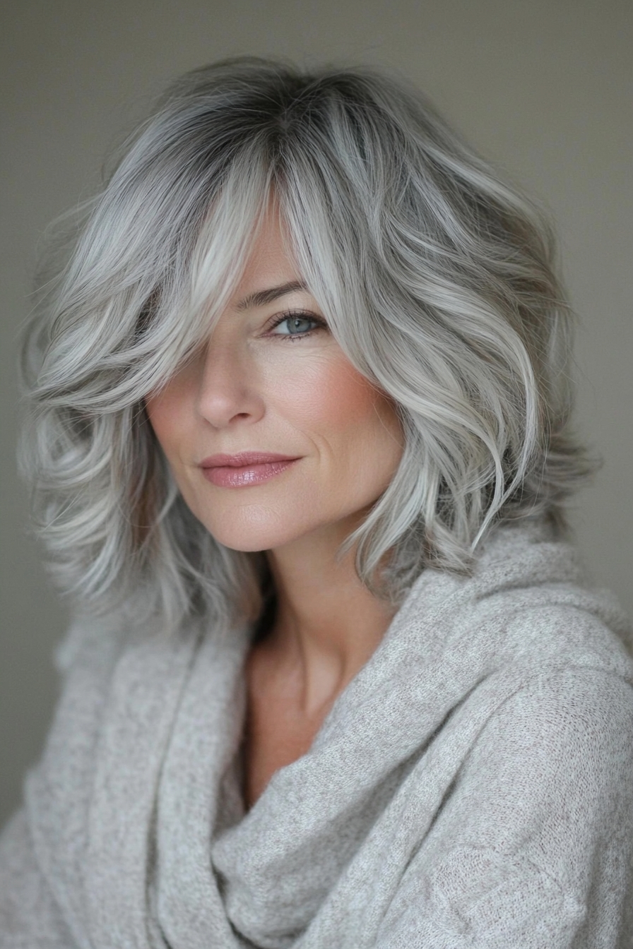 Windswept Gray Bob with Volume